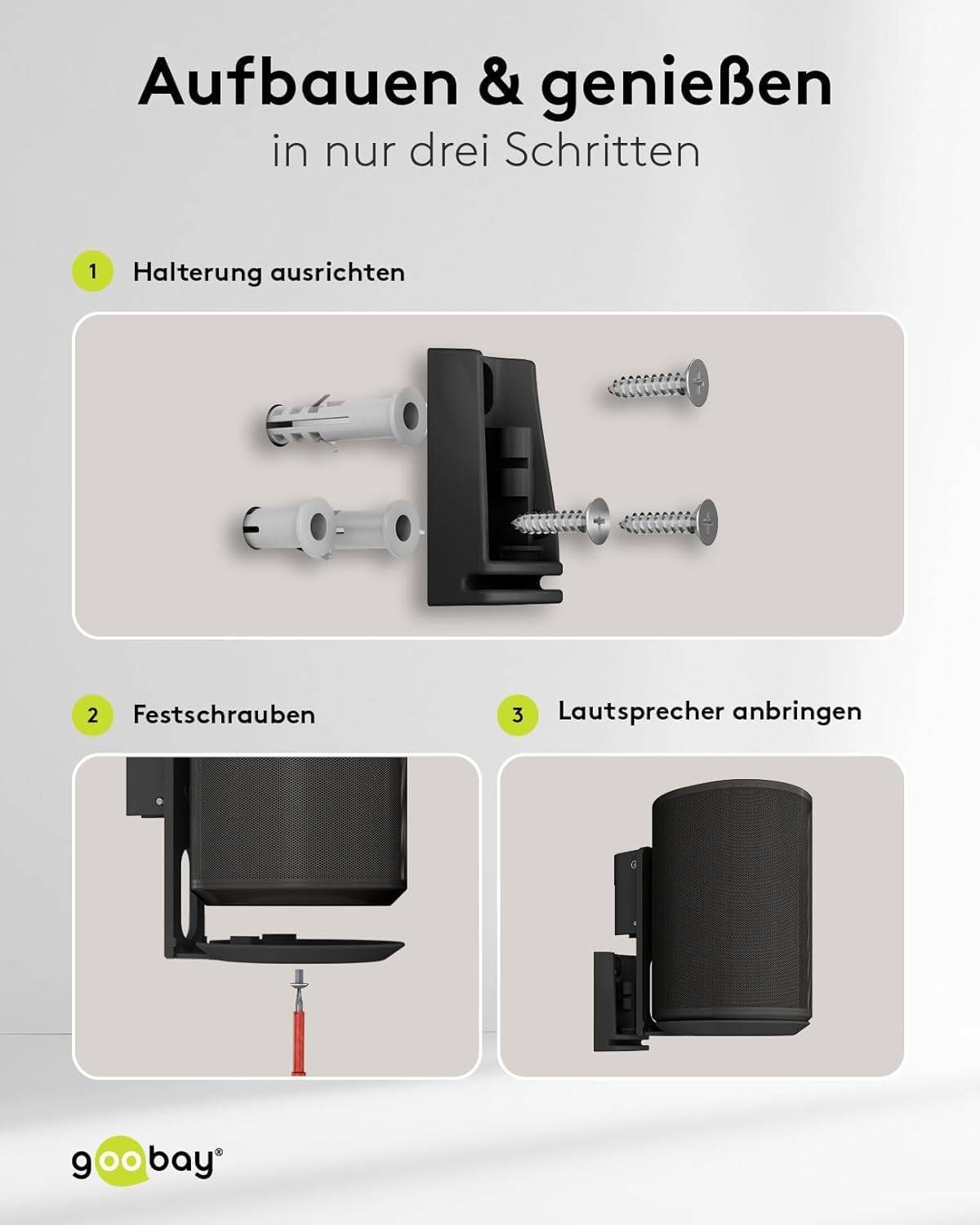 Goobay 71025 2x Lautsprecherwandhalterung für Sonos Era 100, neig und schwenkbar, aus Stahl, Schwarz-3