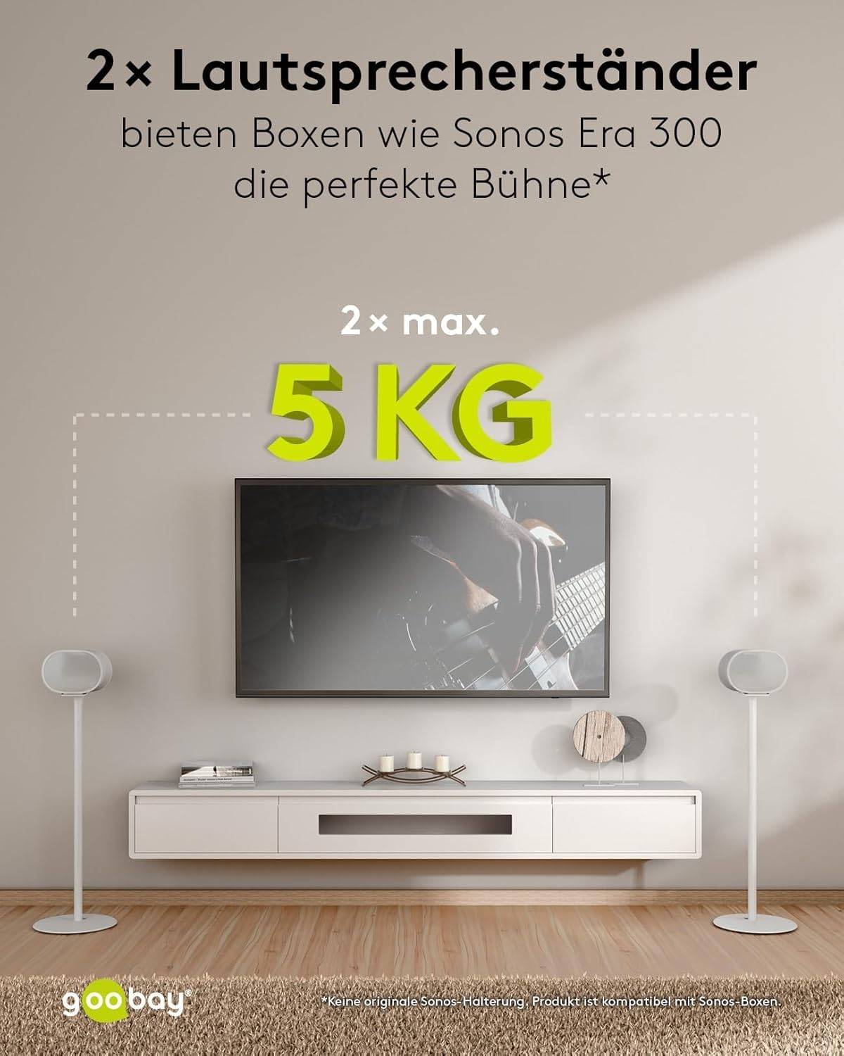 Goobay 71985 2x Lautsprecherständer für Sonos Era 300, mit integriertem Kabelkanal, 71,5 cm Höhe, Weiß-1