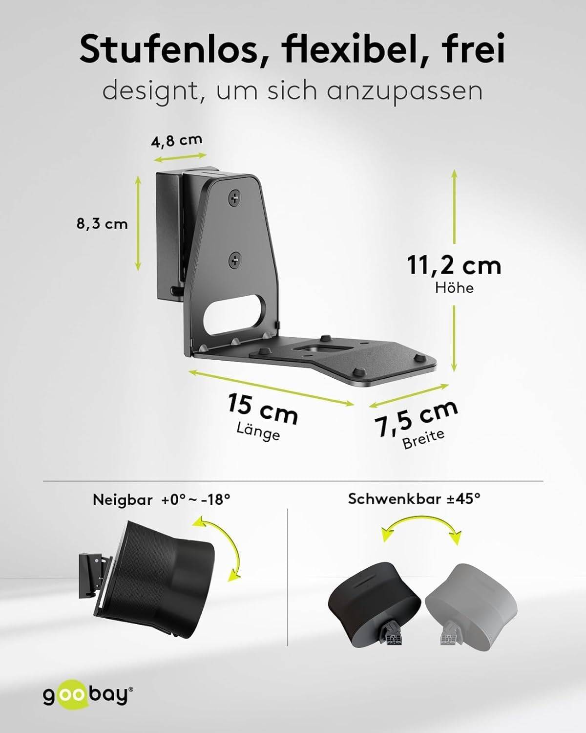 Goobay 71194 2x Lautsprecherwandhalterung für Sonos Era 300, neig und schwenkbar, aus Stahl, Schwarz-2