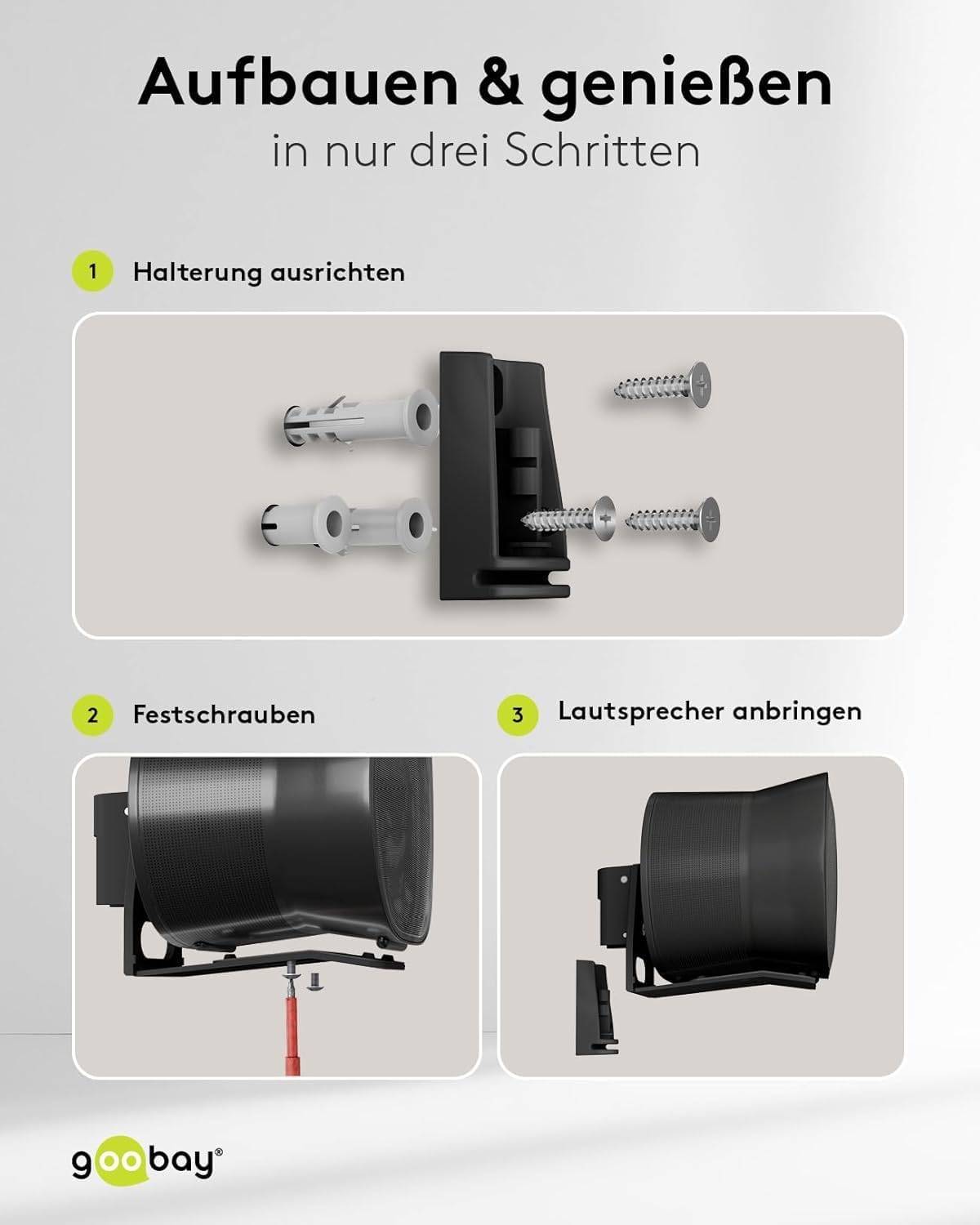 Goobay 71194 2x Lautsprecherwandhalterung für Sonos Era 300, neig und schwenkbar, aus Stahl, Schwarz-3