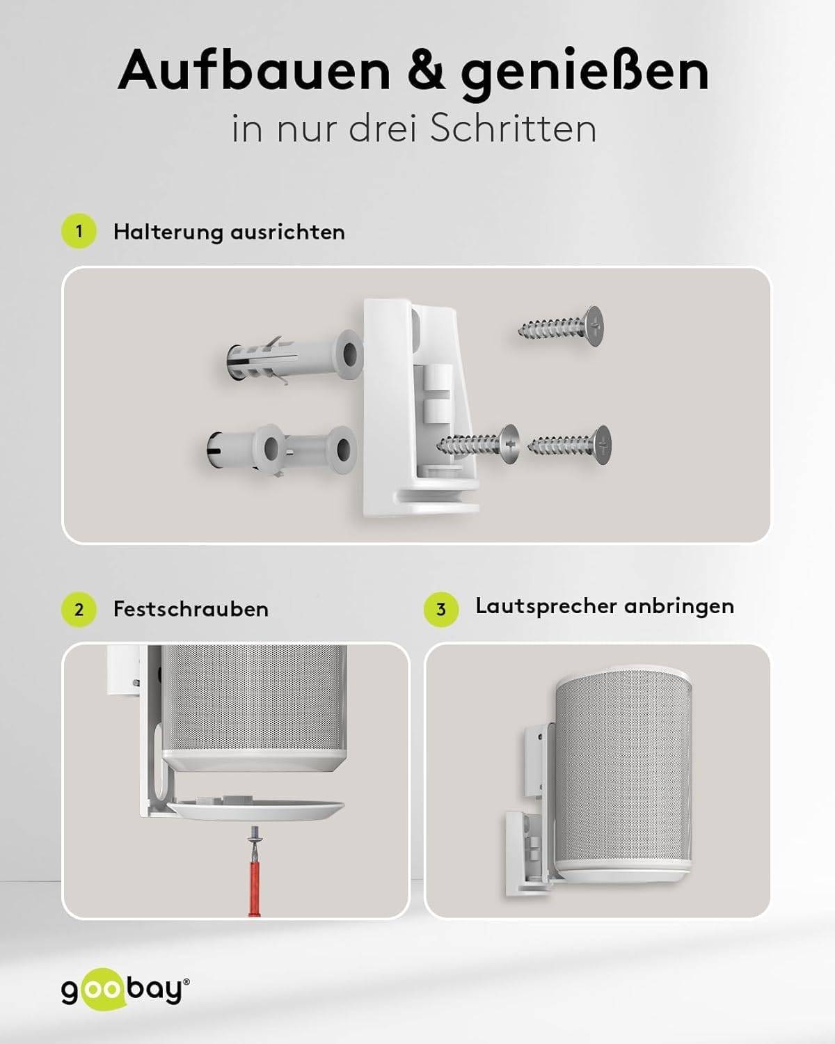 Goobay 71982 2x Lautsprecherwandhalterung für Sonos Era 100, neig und schwenkbar, aus Stahl, Weiß-4