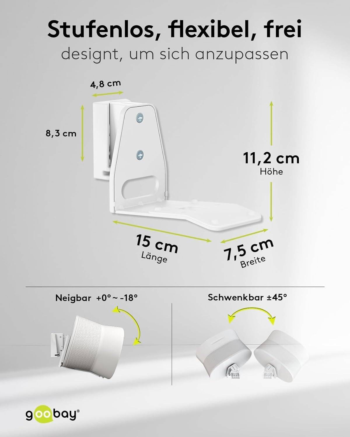 Goobay 71984 2x Lautsprecherwandhalterung für Sonos Era 300, neig und schwenkbar, aus Stahl, Weiß-3