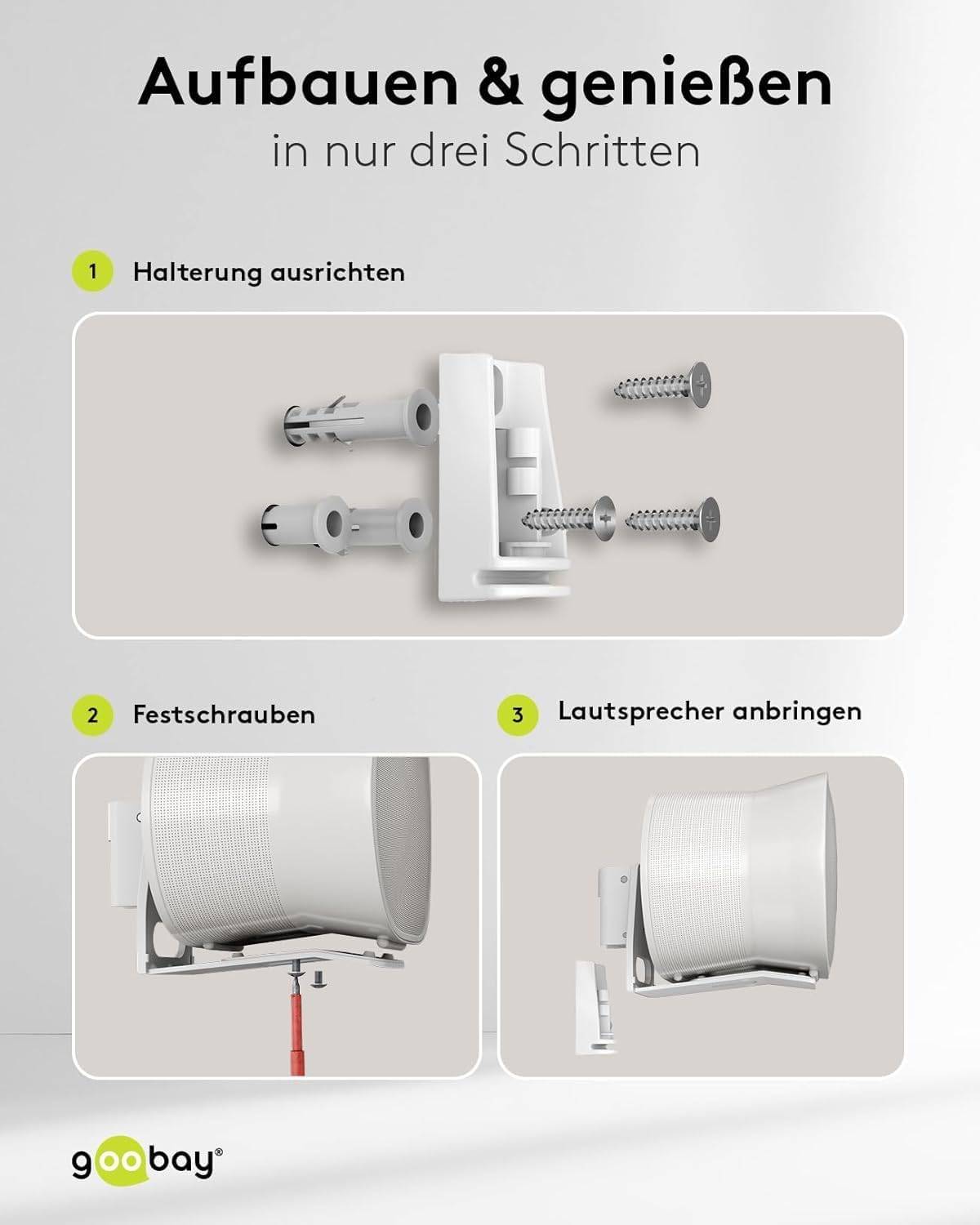Goobay 71984 2x Lautsprecherwandhalterung für Sonos Era 300, neig und schwenkbar, aus Stahl, Weiß-4