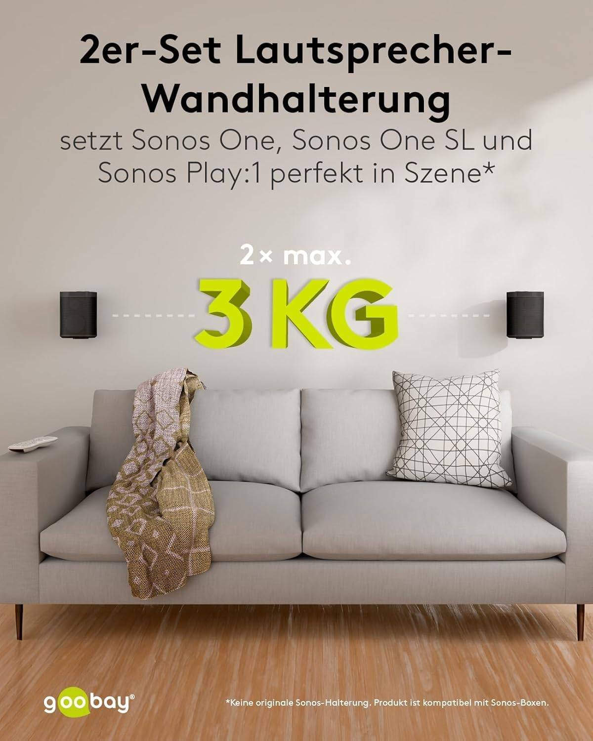 Goobay 70829 2x Lautsprecherwandhalterung für Sonos Sonos One / One SL / Play, neig und schwenkbar, aus Stahl, Schwarz-1