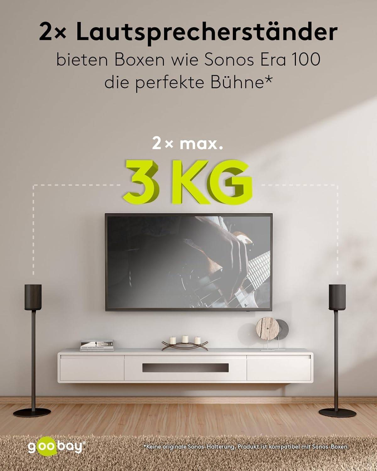 Goobay 71026 2x Lautsprecherständer für Sonos Era 100, mit integriertem Kabelkanal, 71,5 cm Höhe, Schwarz-1