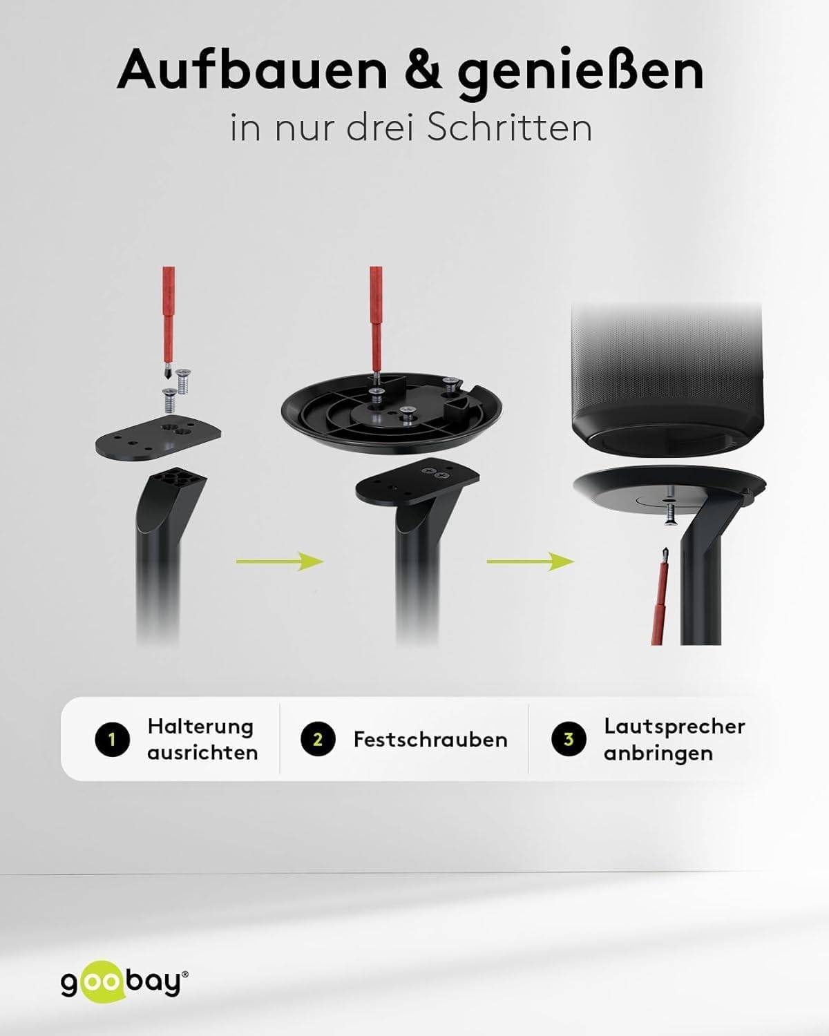 Goobay 71026 2x Lautsprecherständer für Sonos Era 100, mit integriertem Kabelkanal, 71,5 cm Höhe, Schwarz-3
