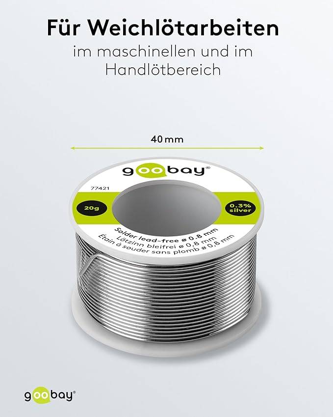 Goobay 77421 Lötzinn bleifrei ø 0,8 mm Lötdraht Flussmittel / 0,3 % Silber / 217 °C Schmelzpunkt bleifreies Löten 20 g-3