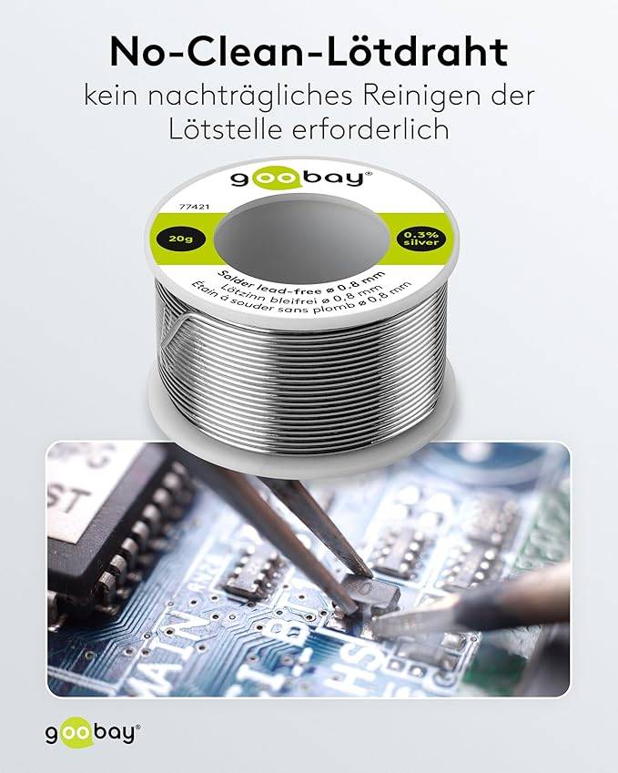 Goobay 77421 Lötzinn bleifrei ø 0,8 mm Lötdraht Flussmittel / 0,3 % Silber / 217 °C Schmelzpunkt bleifreies Löten 20 g-4