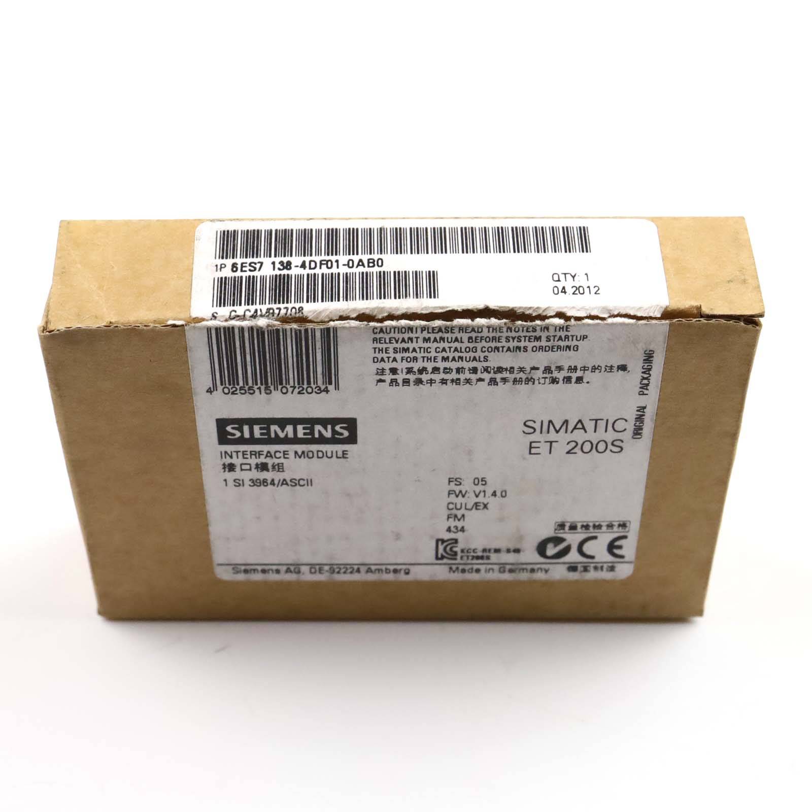Simatic S7 ET200S 6ES7 138-4DF01-0AB0 FS:05 FW:V1.4.0 OVP-4