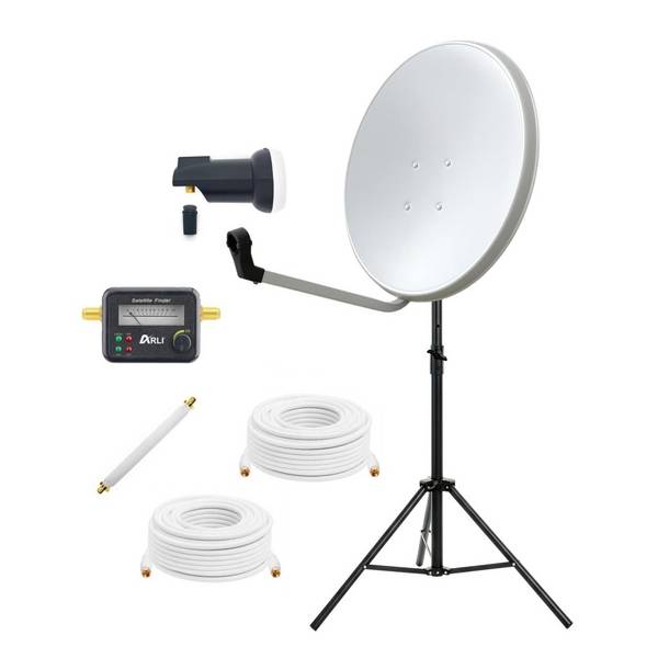 60cm HD SAT Anlage weiss + Single LNB + Satfinder + Kabel + Sativ + Fensterdurchführung 20xm