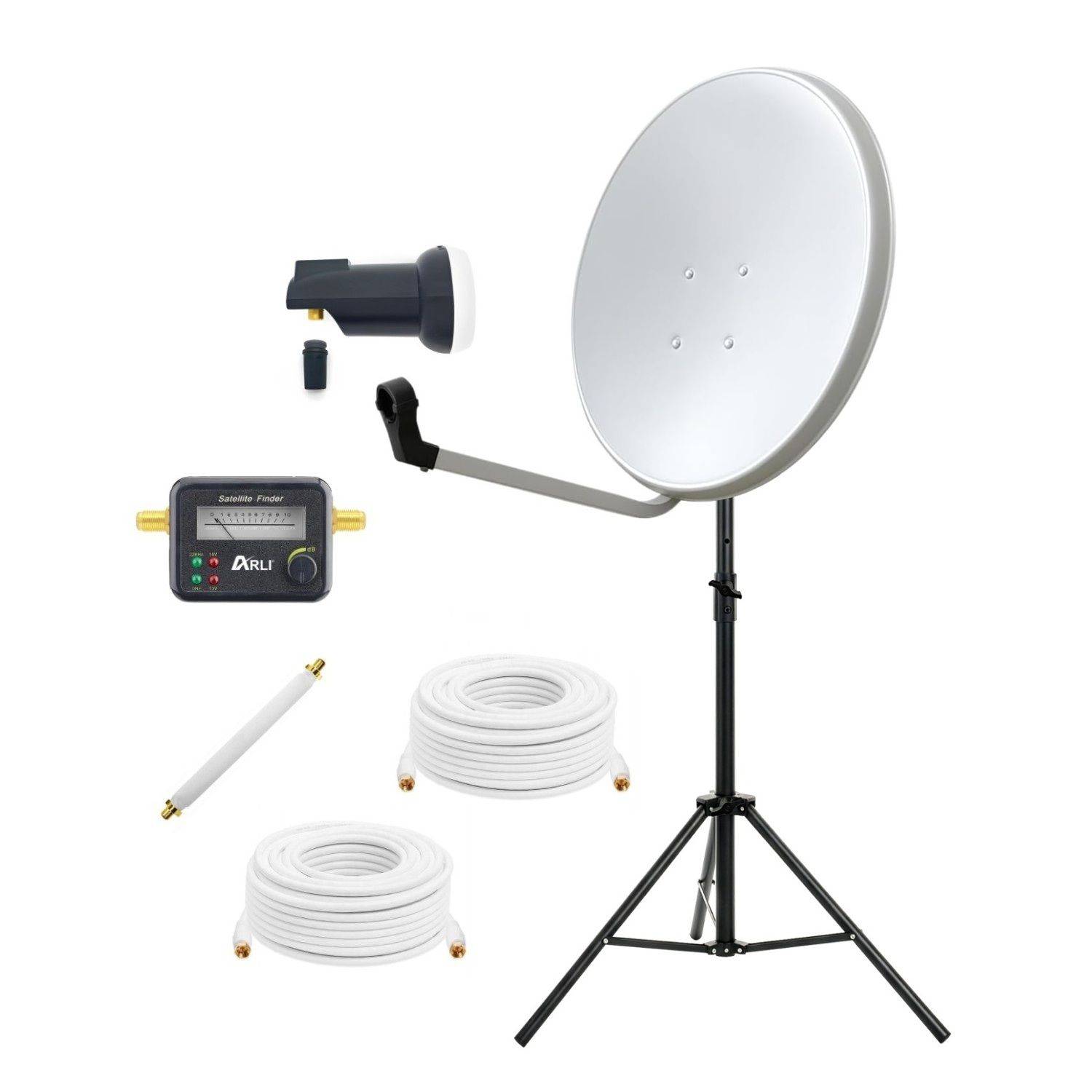 60cm HD SAT Anlage weiss + Single LNB + Satfinder + Kabel + Sativ + Fensterdurchführung 20xm-0