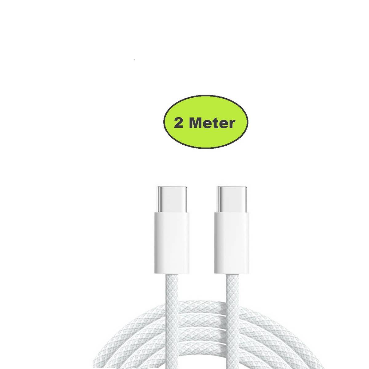 USB-C auf USB-C Ladekabel, 2 m, weiß – geflochtenes Gewebekabel-0