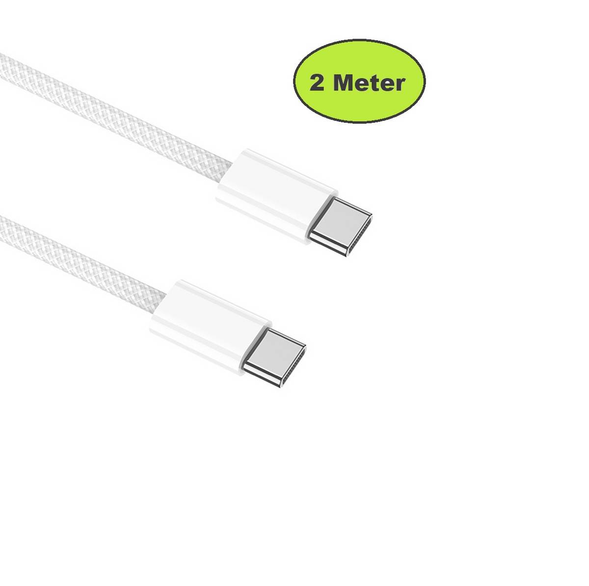 USB-C auf USB-C Ladekabel, 2 m, weiß – geflochtenes Gewebekabel-2