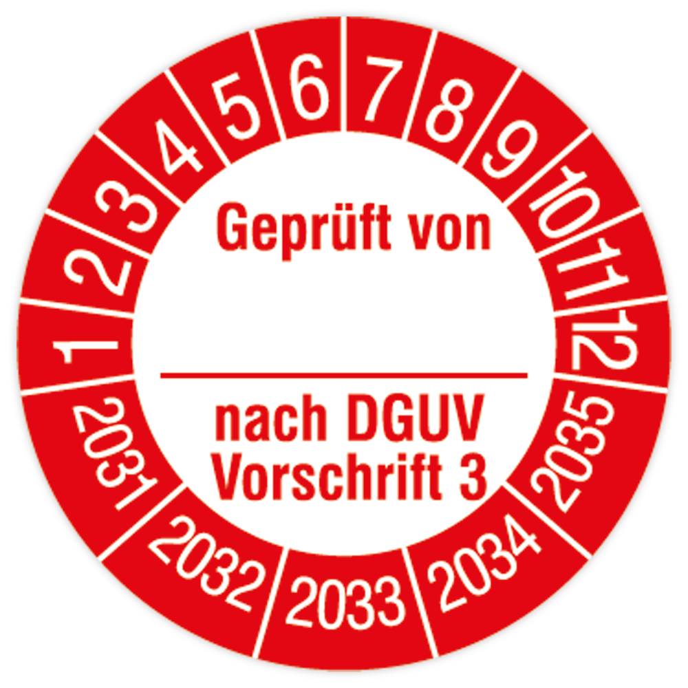 Prüfplakette, Geprüft von… nach DGUV Vorschrift 3, 2031 - 2035, Dokumentenfolie, Ø 30 mm, 108/Heft-0