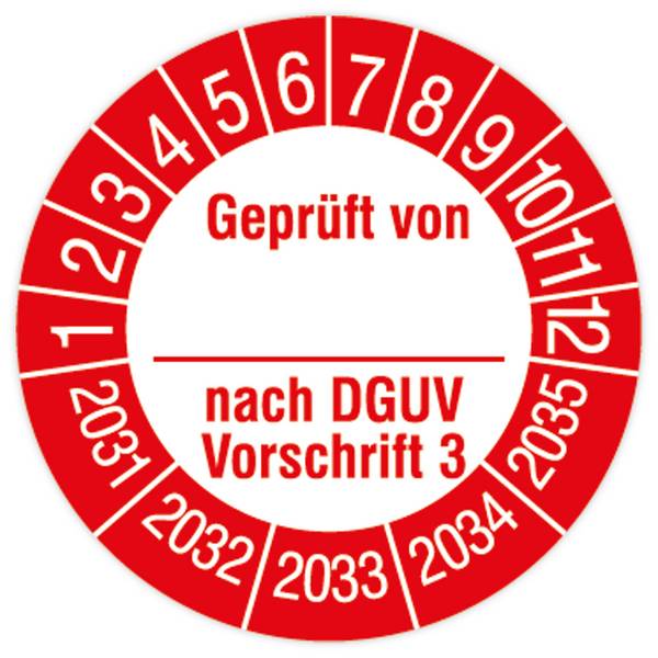 Prüfplakette, Geprüft von… nach DGUV Vorschrift 3, 2031 - 2035, Dokumentenfolie, Ø 30 mm, 108/Heft