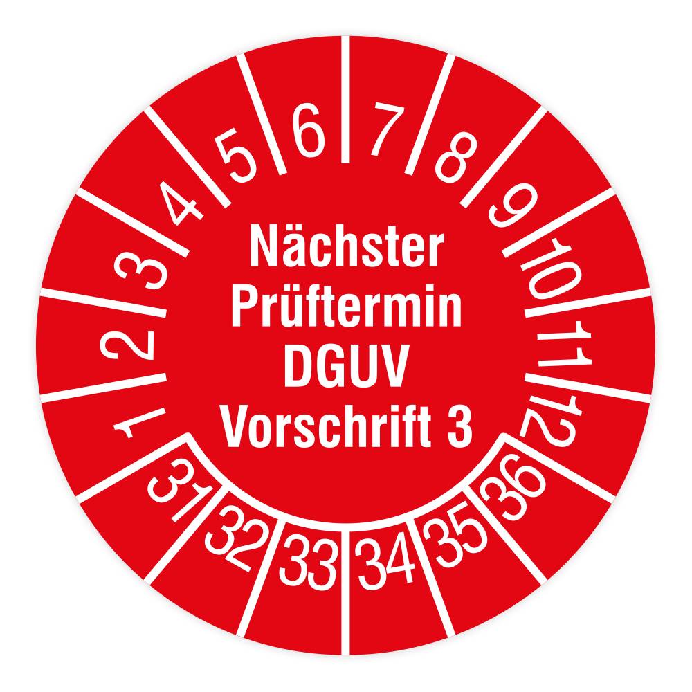 Prüfplakette, Nächster Prüftermin- DGUV Vorschrift 3, 2031 - 2036, Dokumentenfolie, Ø 15 mm, 160/Heft-0