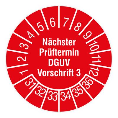Prüfplakette, Nächster Prüftermin- DGUV Vorschrift 3, 2031 - 2036, Dokumentenfolie, Ø 15 mm, 160/Heft-0