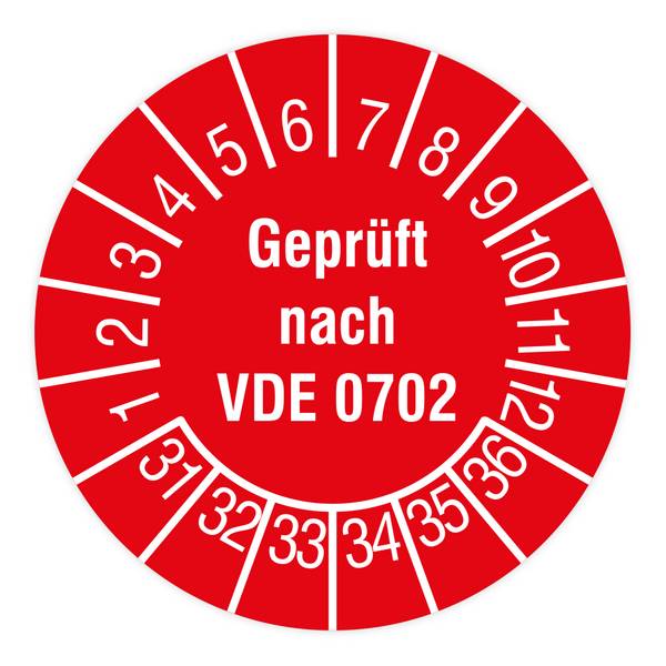 Prüfplakette, Geprüft nach VDE 0702, 2031 - 2036, Standardfolie, Ø 15 mm, 160/Heft