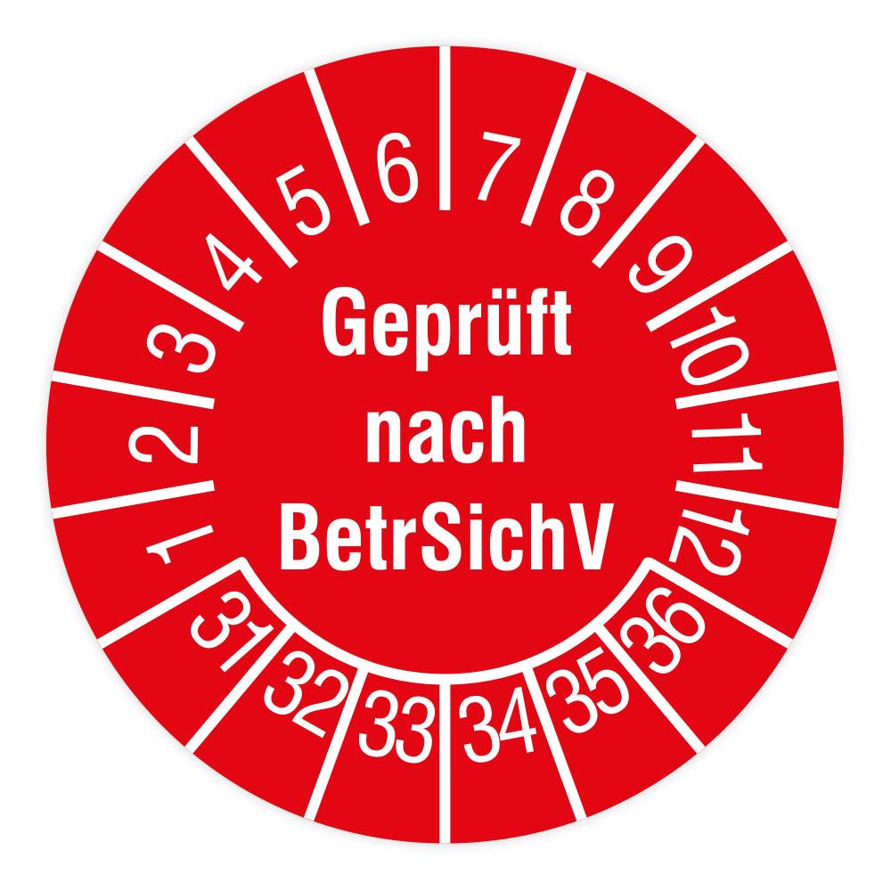 Prüfplakette, Geprüft nach BetrSichV, 2031 - 2036, Dokumentenfolie, Ø 15 mm, 160/Heft-0