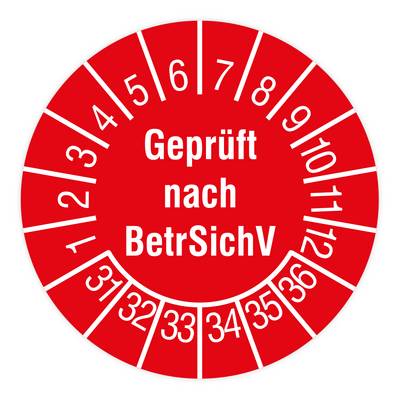 Prüfplakette, Geprüft nach BetrSichV, 2031 - 2036, Standardfolie, Ø 15 mm, 160/Heft-0