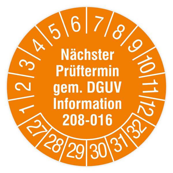 Prüfplakette, Nächster Prüftermin gem. DGUV Info 208-016, 2027, Standardfolie, Ø 30 mm, 108/Heft