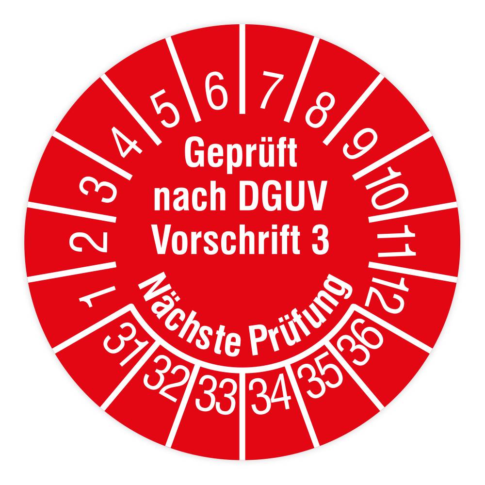 Prüfplakette, Geprüft nach DGUV V 3, Nä. Prüfung, 2031 - 2036, Dokumentenfolie, Ø 15 mm, 160/Heft-0