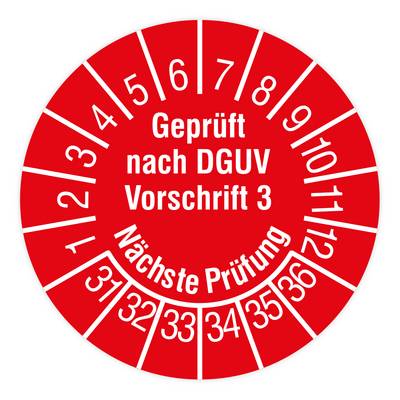 Prüfplakette, Geprüft nach DGUV V 3, Nä. Prüfung, 2031 - 2036, Dokumentenfolie, Ø 15 mm, 160/Heft-0