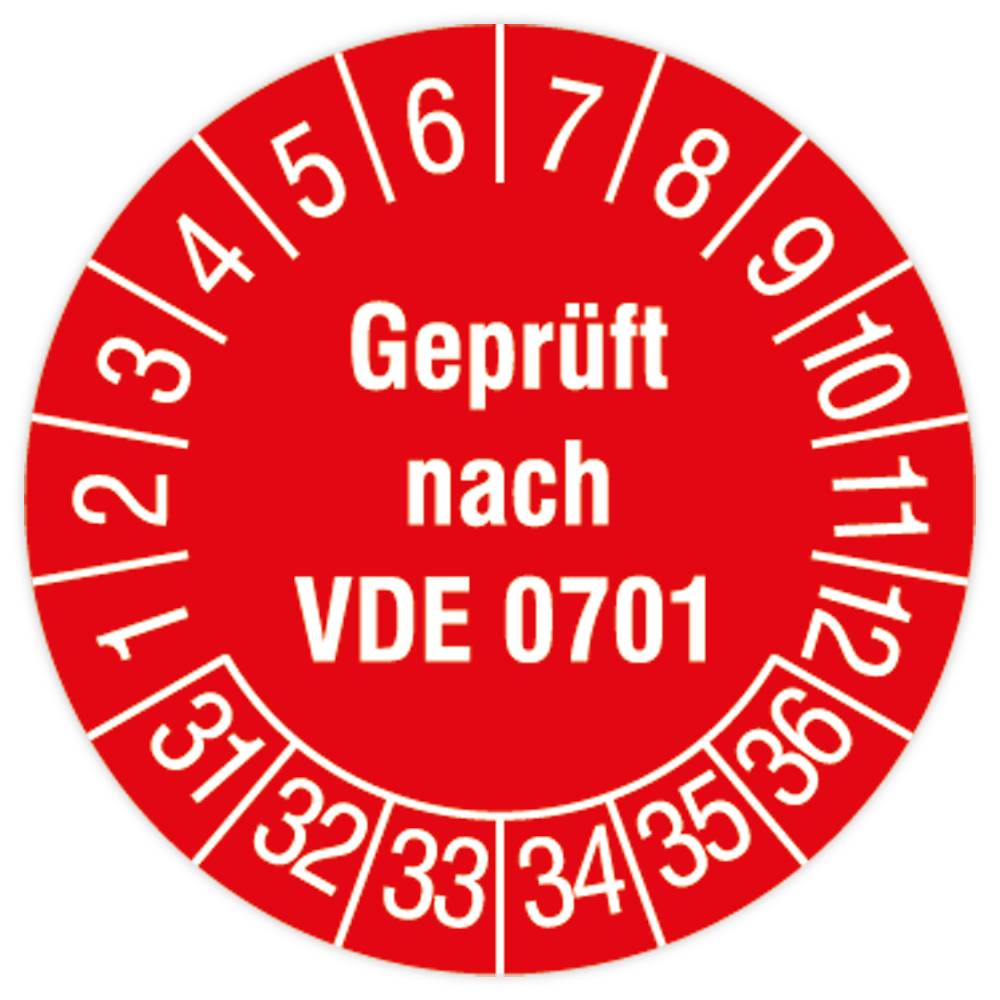 Prüfplakette, Geprüft nach VDE 0701, 2031 - 2036, Standardfolie, Ø 30 mm, 108/Heft-0