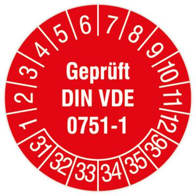 Prüfplakette, Geprüft DIN VDE 0751-1, 2031 - 2036, Dok.folie mit Oberflächenschutz, Ø 30 mm, 108/Heft-0