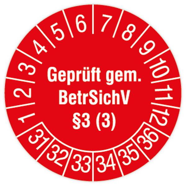 Prüfplakette Leitern und Tritte, gemäß BetrSichV §3(3), 2031, Dokumentenfolie, Ø 30 mm, 108/Heft