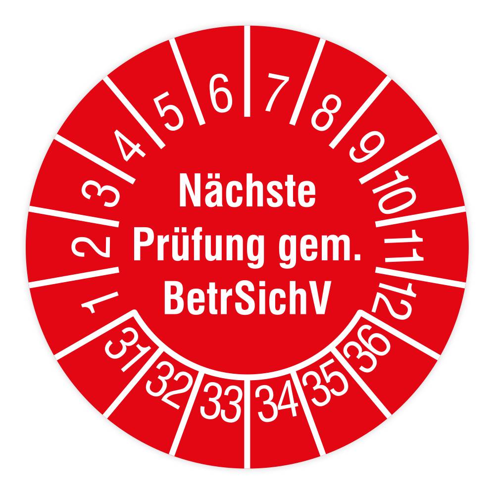 Prüfplakette, Nächste Prüfung gem. BetrSichV, 2031 - 2036, Standardfolie, Ø 15 mm, 160/Heft-0