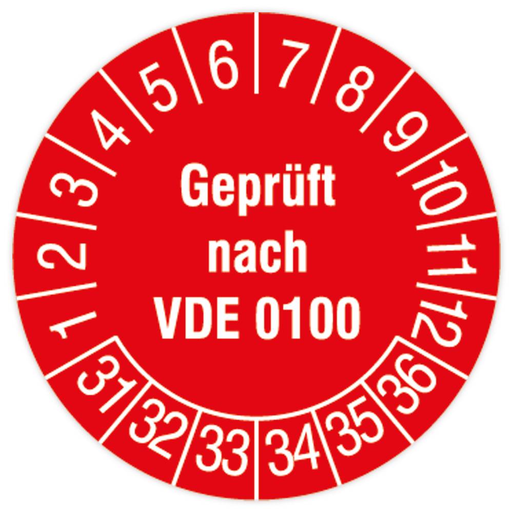Prüfplakette, Geprüft nach VDE 0100, 2031 - 2036, Dokumentenfolie, Ø 30 mm, 108/Heft-0