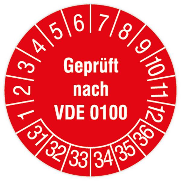 Prüfplakette, Geprüft nach VDE 0100, 2031 - 2036, Dokumentenfolie, Ø 30 mm, 108/Heft