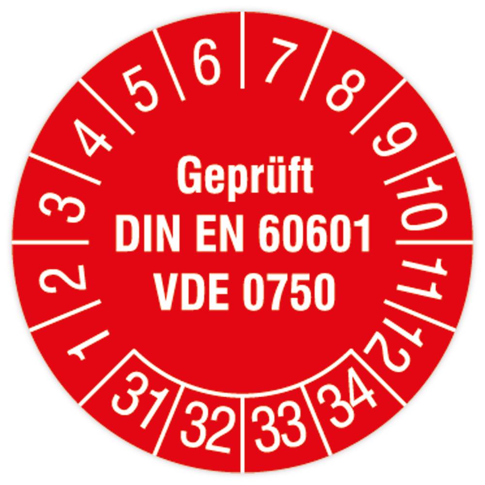 Prüfplakette, Geprüft DIN EN 60601 VDE 0750, 2031, Dok.folie mit Oberflächenschutz, Ø 30 mm, 108/Heft-0