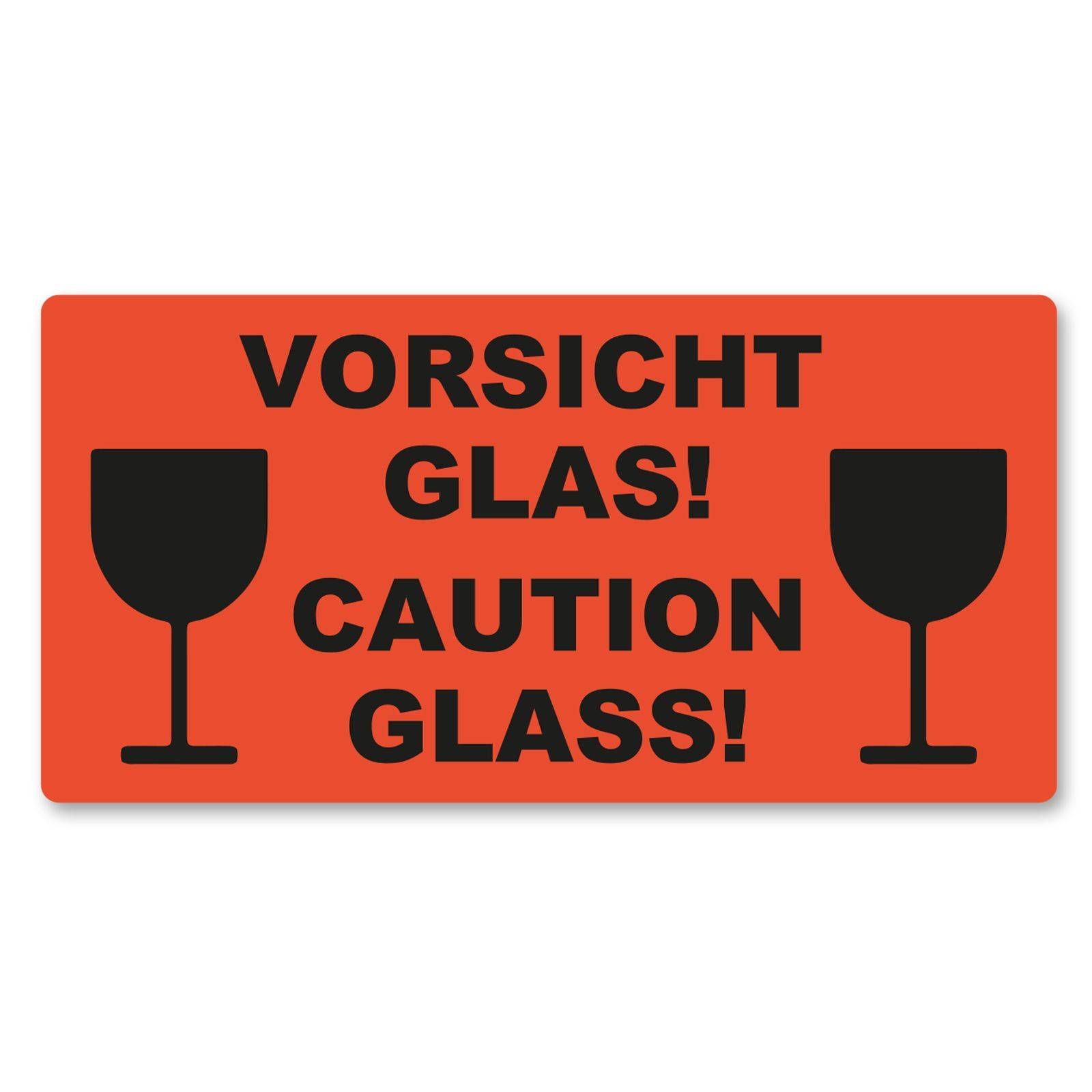 Paketaufkleber VORSICHT GLAS!, Papier, 100 x 50 mm, leuchtrot, 1.000 St./ Rolle-1