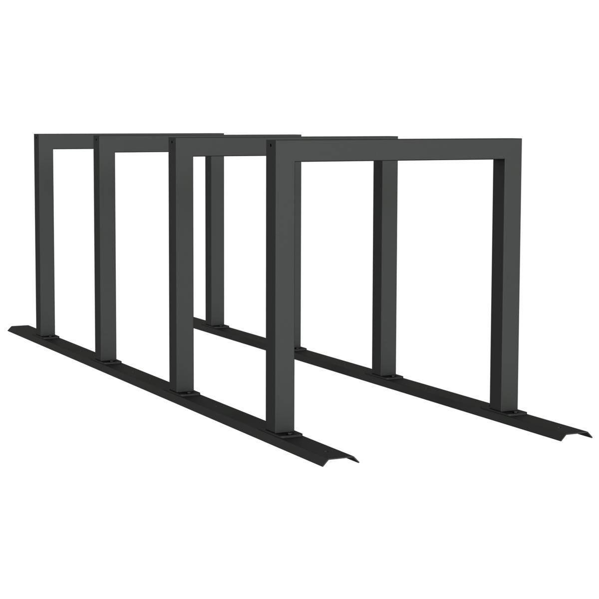 Anlehnbügel Schienensystem, 4 Bügel Stahlrohr 60x60 mm, 2800x800mm (LxB), zum Aufschrauben, grau-3