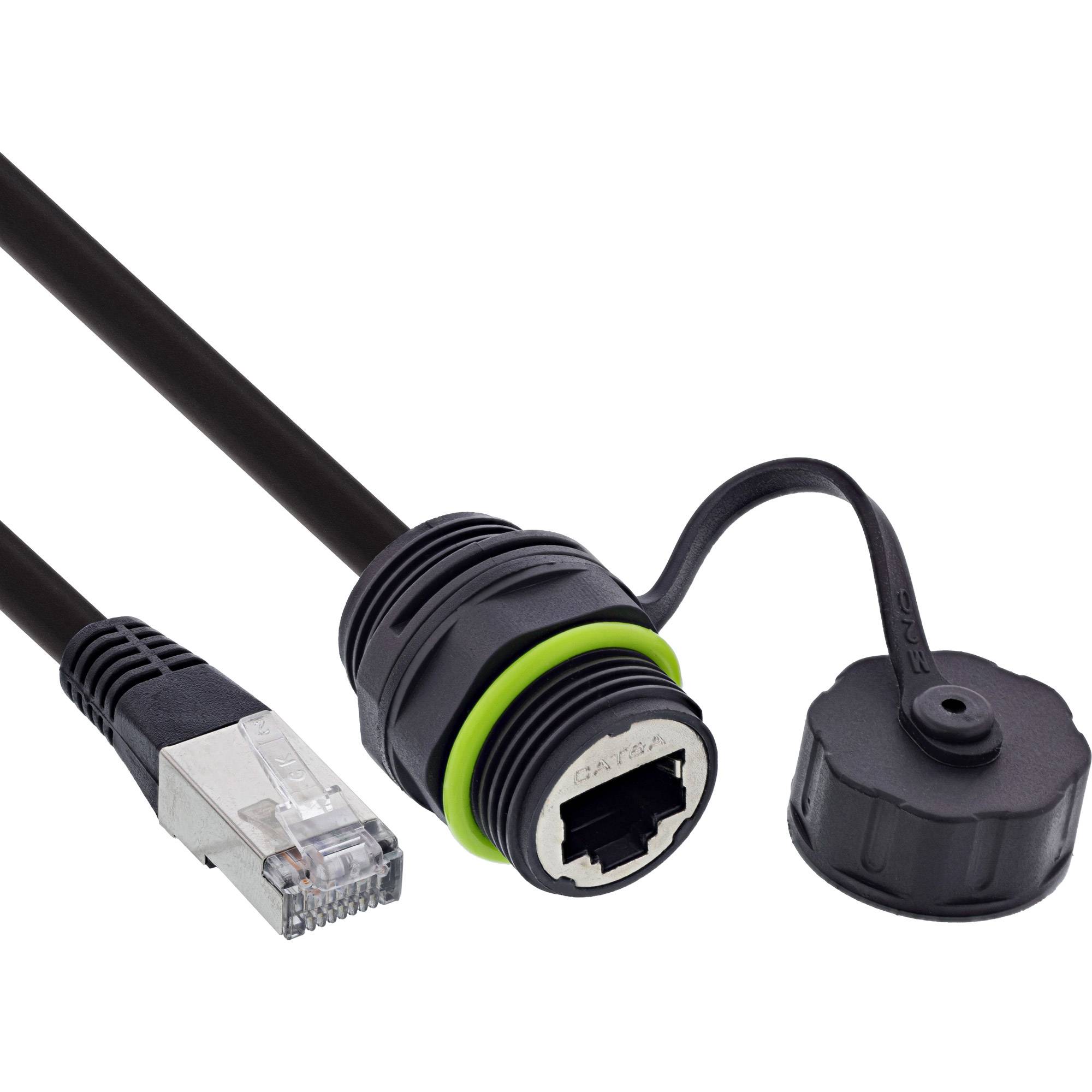 InLine® Patchkabelkupplung Cat.6A, IP68, RJ45 Buchse zu Stecker, 20cm Adapter / Konverter IP68-0
