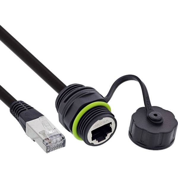 InLine® Patchkabelkupplung Cat.6A, IP68, RJ45 Buchse zu Stecker, 20cm Adapter / Konverter IP68