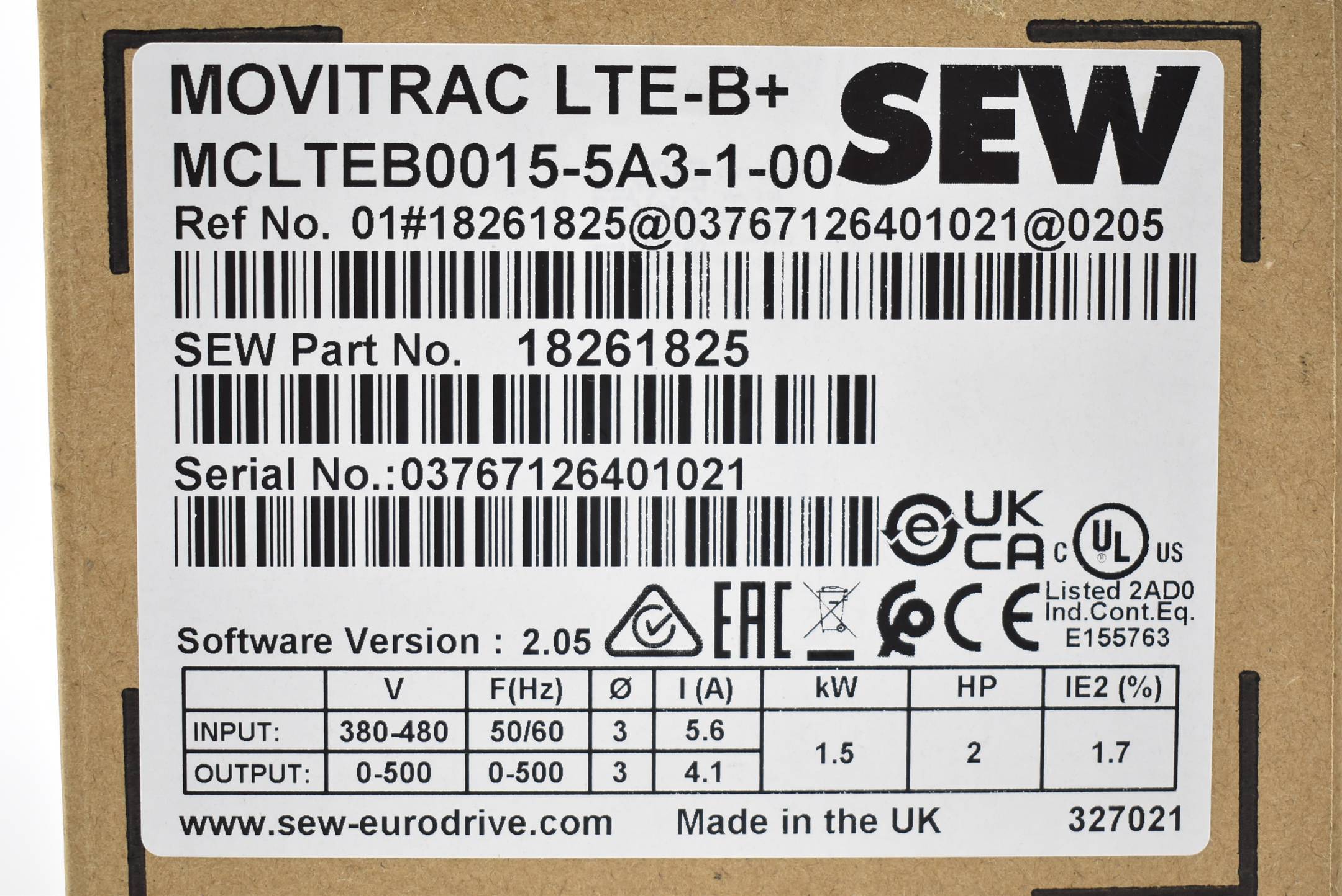SEW-Eurodrive Movitrac LTE-B+ MCLTEB0015-5A3-1-00 ( 18261825 ) 1,5kW-2