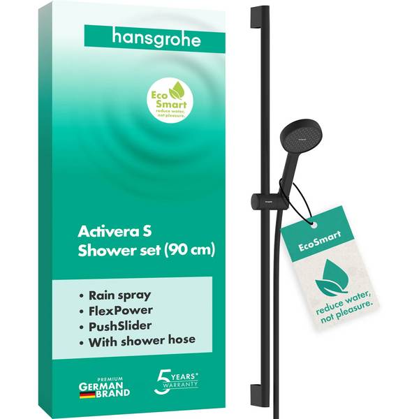 hansgrohe Activera S Brauseset 95 1jet EcoSmart mit Brausestange 90 cm, Mattschwarz