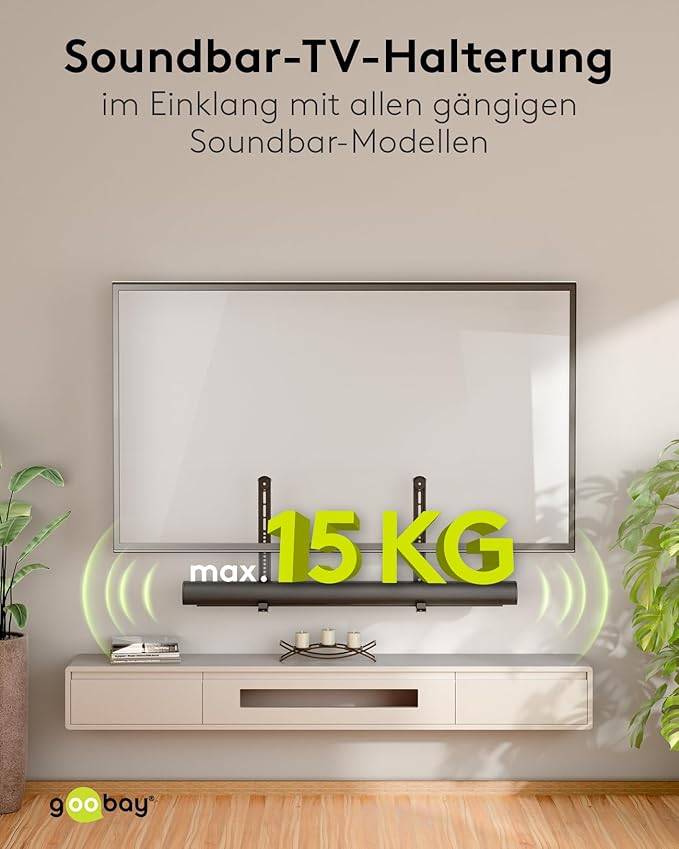Goobay 70828 Universal Soundbar-Halterung für TV & Wand, VESA bis 800x400, bis 15 kg, Tiefenverstellbar, Schwarz-1