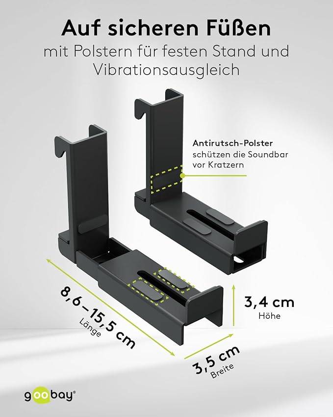 Goobay 70828 Universal Soundbar-Halterung für TV & Wand, VESA bis 800x400, bis 15 kg, Tiefenverstellbar, Schwarz-2