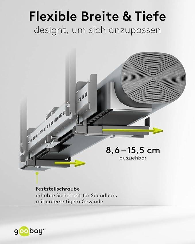 Goobay 70828 Universal Soundbar-Halterung für TV & Wand, VESA bis 800x400, bis 15 kg, Tiefenverstellbar, Schwarz-3