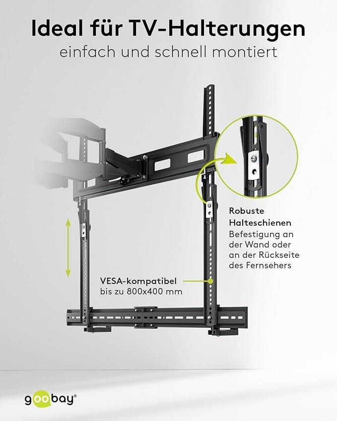 Goobay 70828 Universal Soundbar-Halterung für TV & Wand, VESA bis 800x400, bis 15 kg, Tiefenverstellbar, Schwarz-4