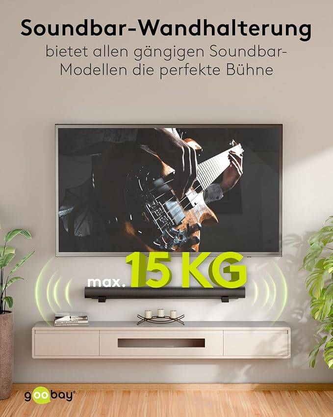 Goobay 70827 Universal Soundbar-Wandhalterung, tiefenverstellbar 90-154 mm, bis 15 kg Traglast, Schwarz-1