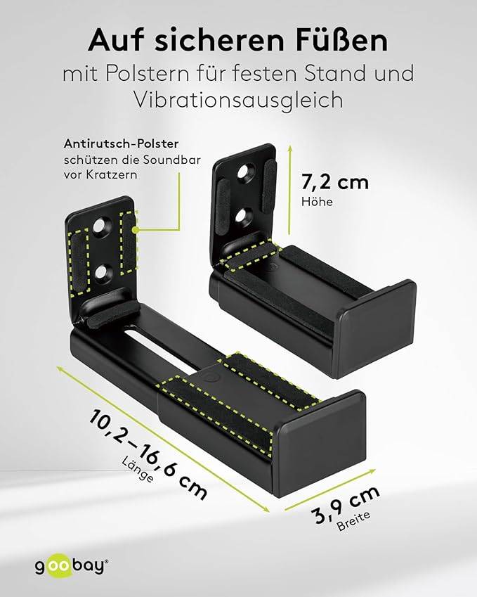 Goobay 70827 Universal Soundbar-Wandhalterung, tiefenverstellbar 90-154 mm, bis 15 kg Traglast, Schwarz-2