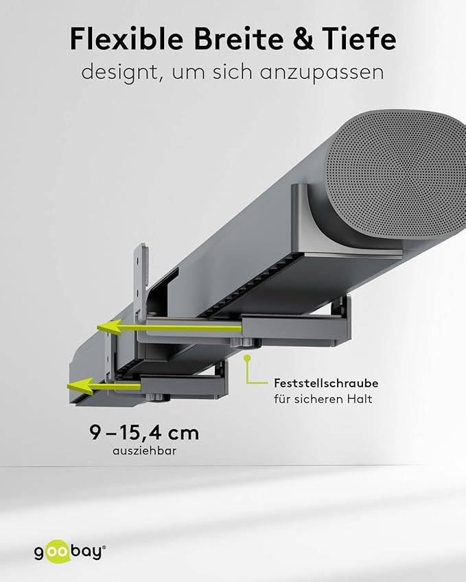 Goobay 70827 Universal Soundbar-Wandhalterung, tiefenverstellbar 90-154 mm, bis 15 kg Traglast, Schwarz-3
