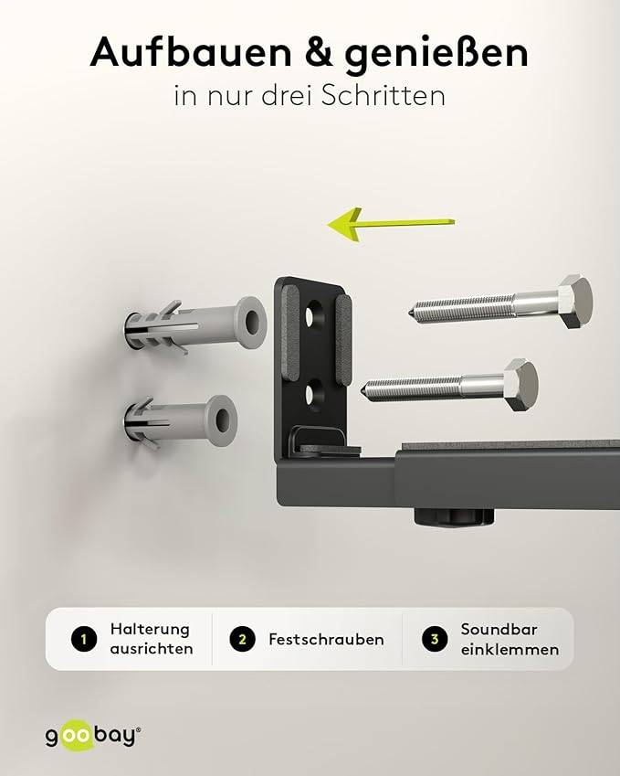 Goobay 70827 Universal Soundbar-Wandhalterung, tiefenverstellbar 90-154 mm, bis 15 kg Traglast, Schwarz-4