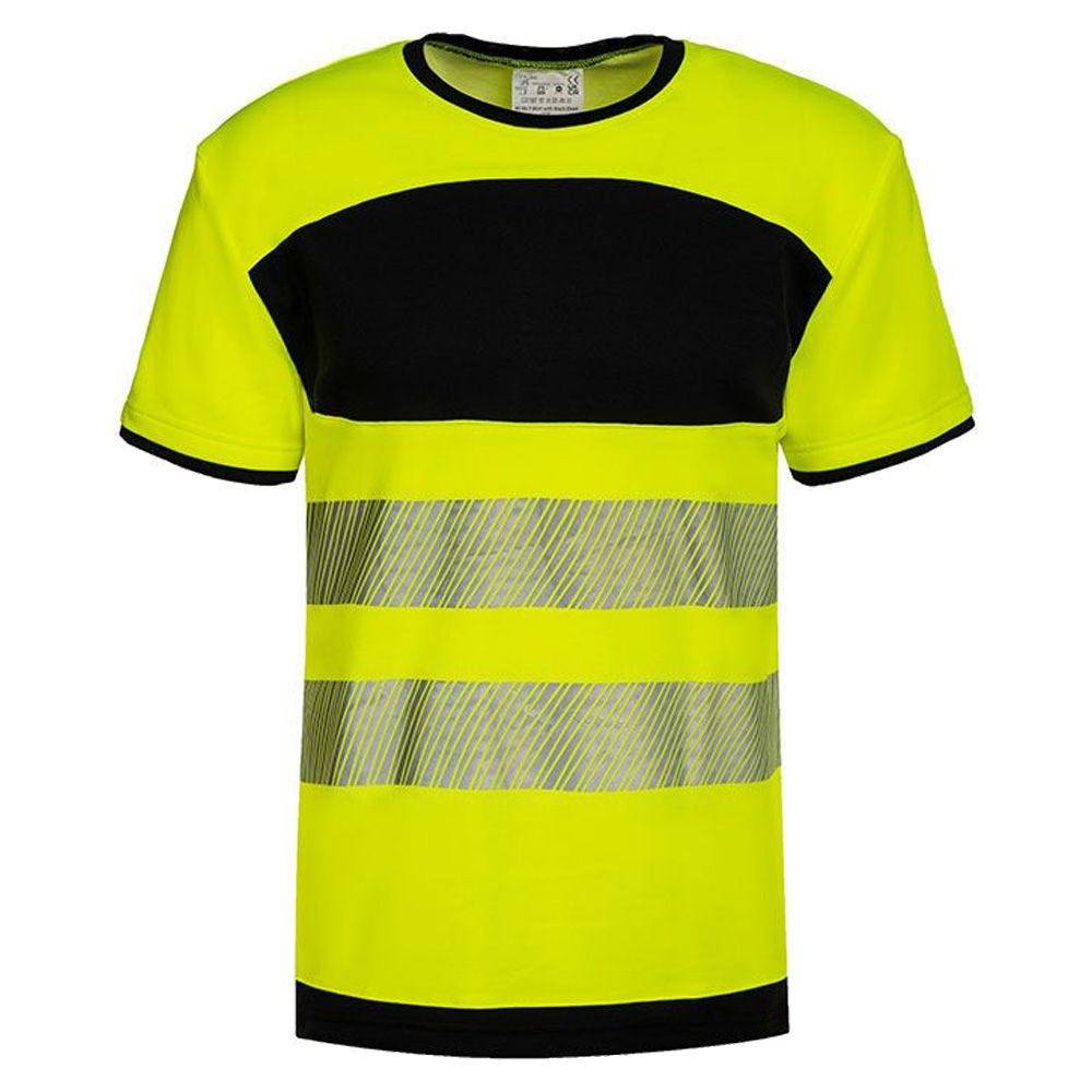 Warnschutz T-Shirt EOS, kurzarm, mit schwarzer Brustpartie, Signal-Gelb/Schwarz, Größe 4XL