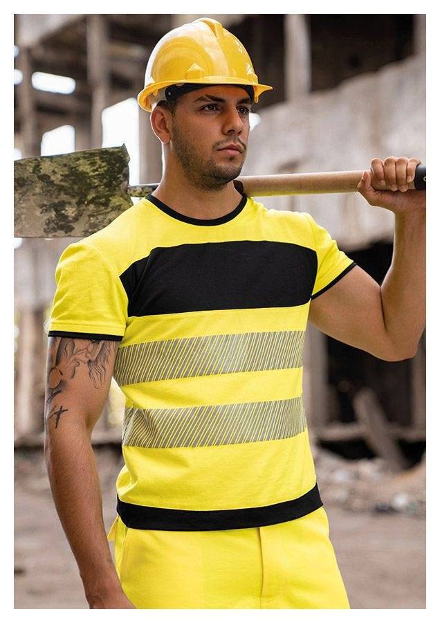 Warnschutz T-Shirt EOS, kurzarm, mit schwarzer Brustpartie, Signal-Gelb/Schwarz, Größe 4XL-2